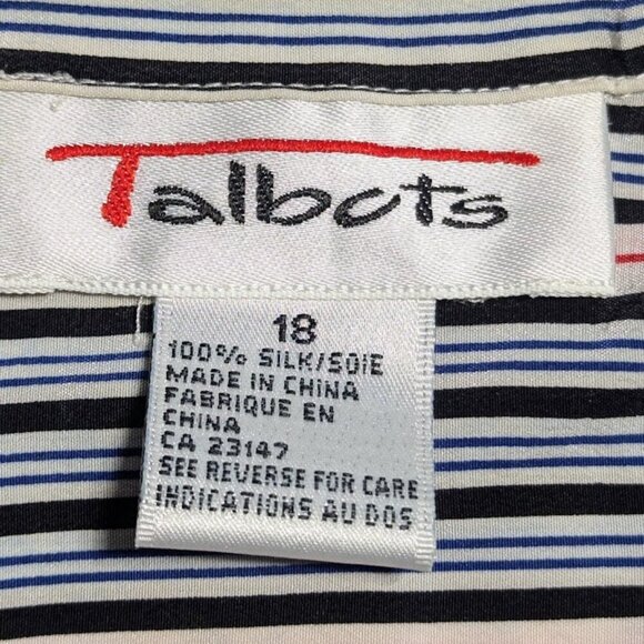 100 % SILK Talbots Button Down Blue, Red and Black Stripped Size 18 - Picture 5 of 5